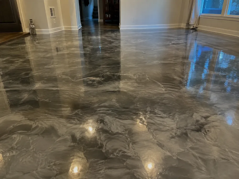 Metallic epoxy floor installation by Prime Coat Floors