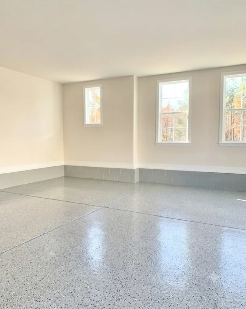 Clean sealed epoxy floor with no visible wear or staining