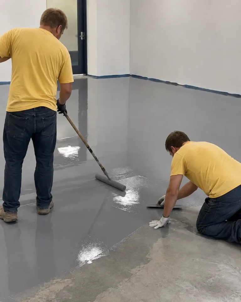 Prime Coat Floors crew applying epoxy coating in Joplin, MO